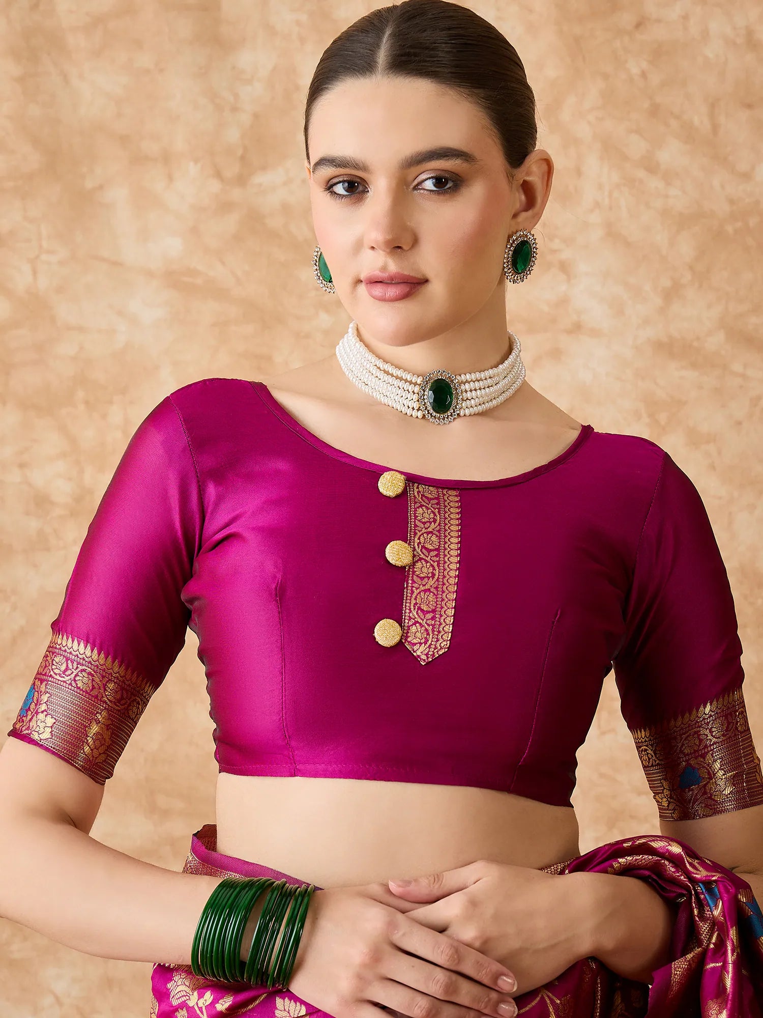 Magenta Polyester Saree | Indian Sari & Banarasi Style