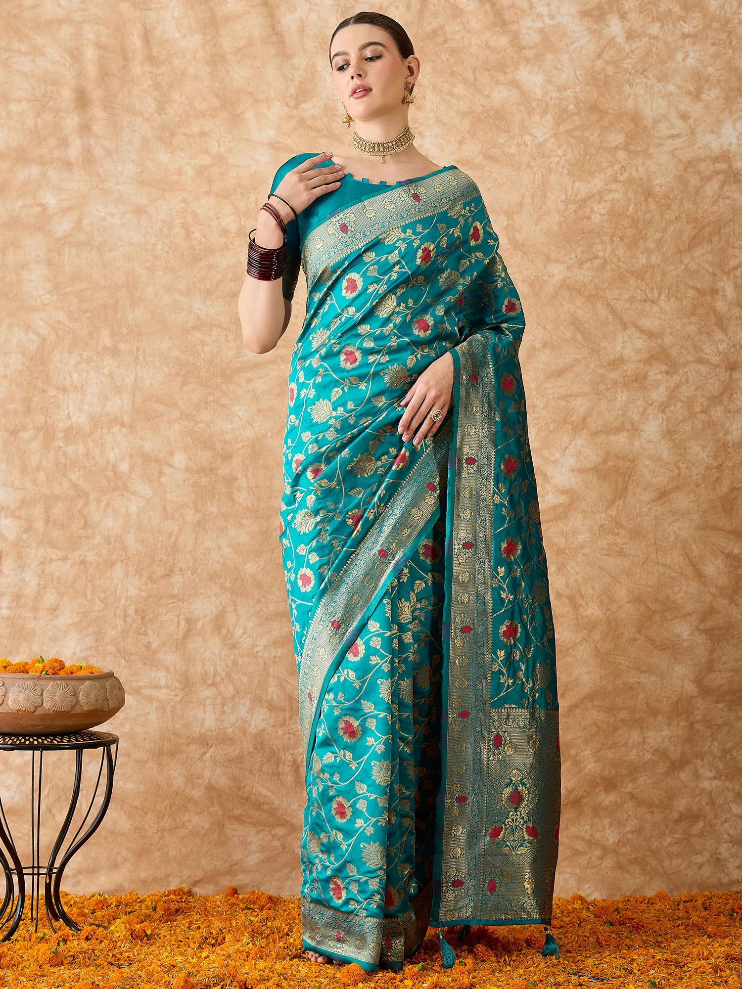 Blue Polyester Banarasi Saree | Grand Indian Wedding Sarees