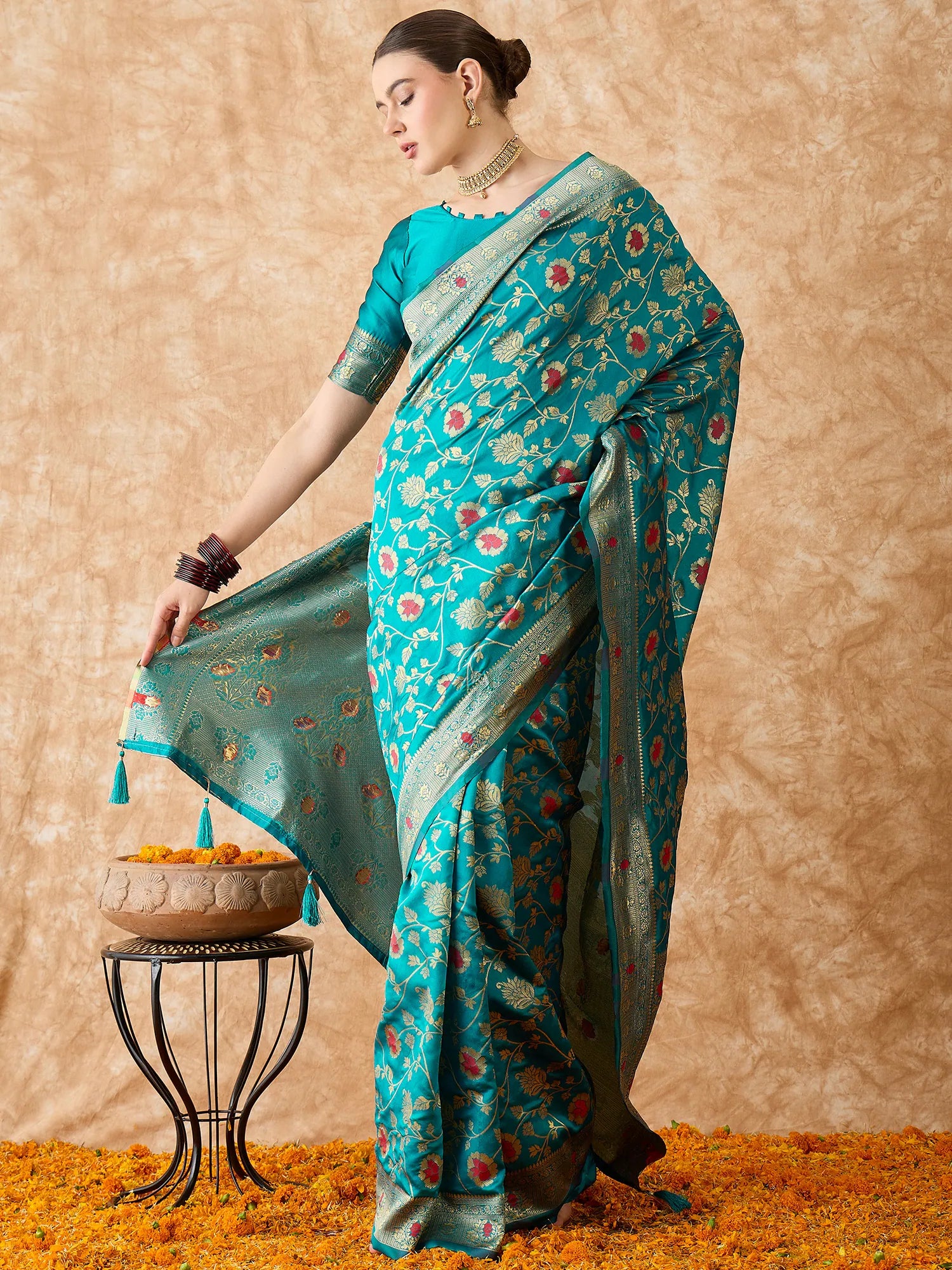 Blue Polyester Banarasi Saree | Grand Indian Wedding Sarees