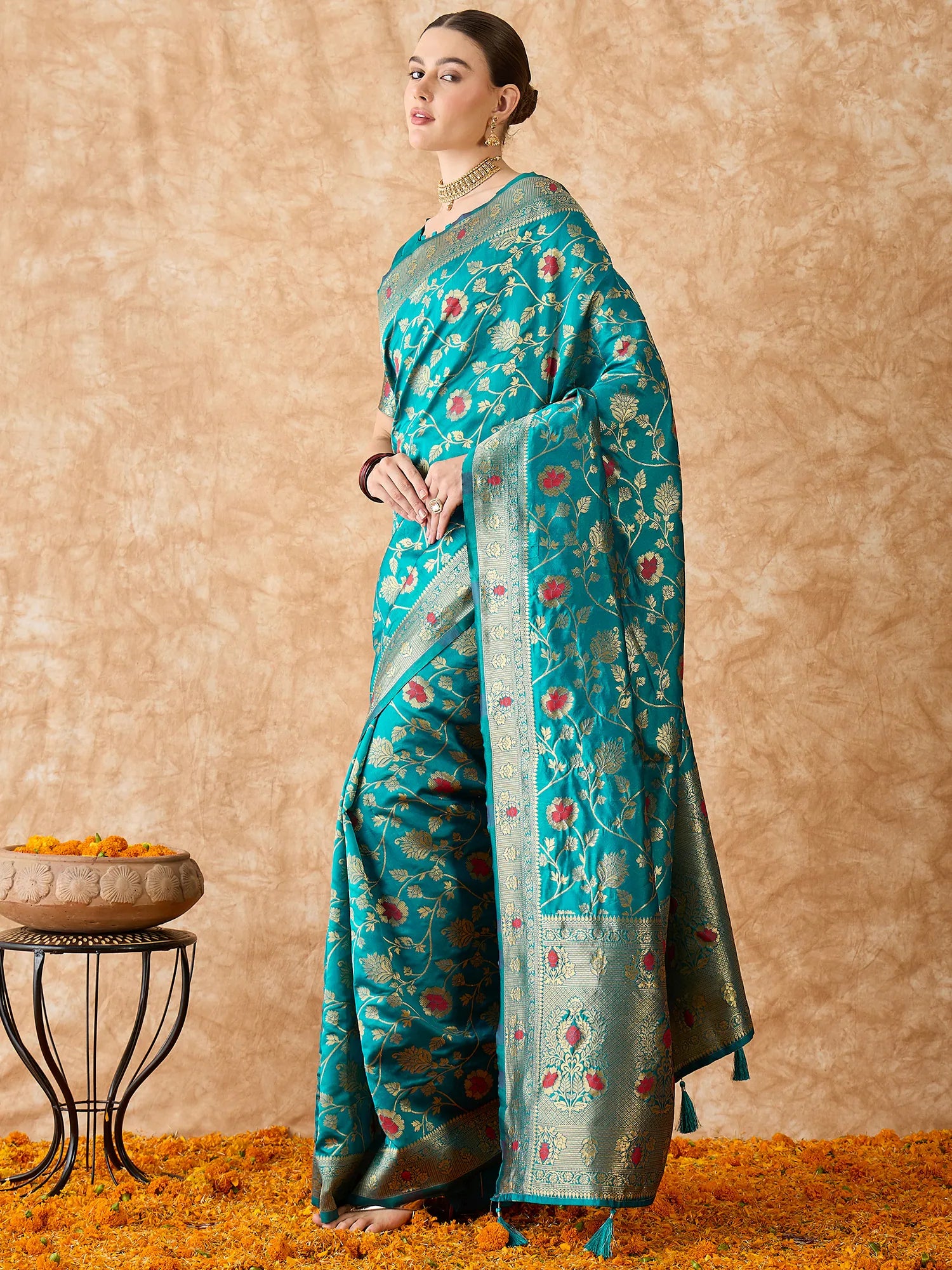 Blue Polyester Banarasi Saree | Grand Indian Wedding Sarees