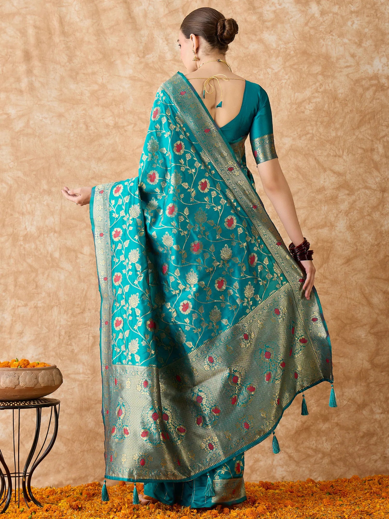 Blue Polyester Banarasi Saree | Grand Indian Wedding Sarees