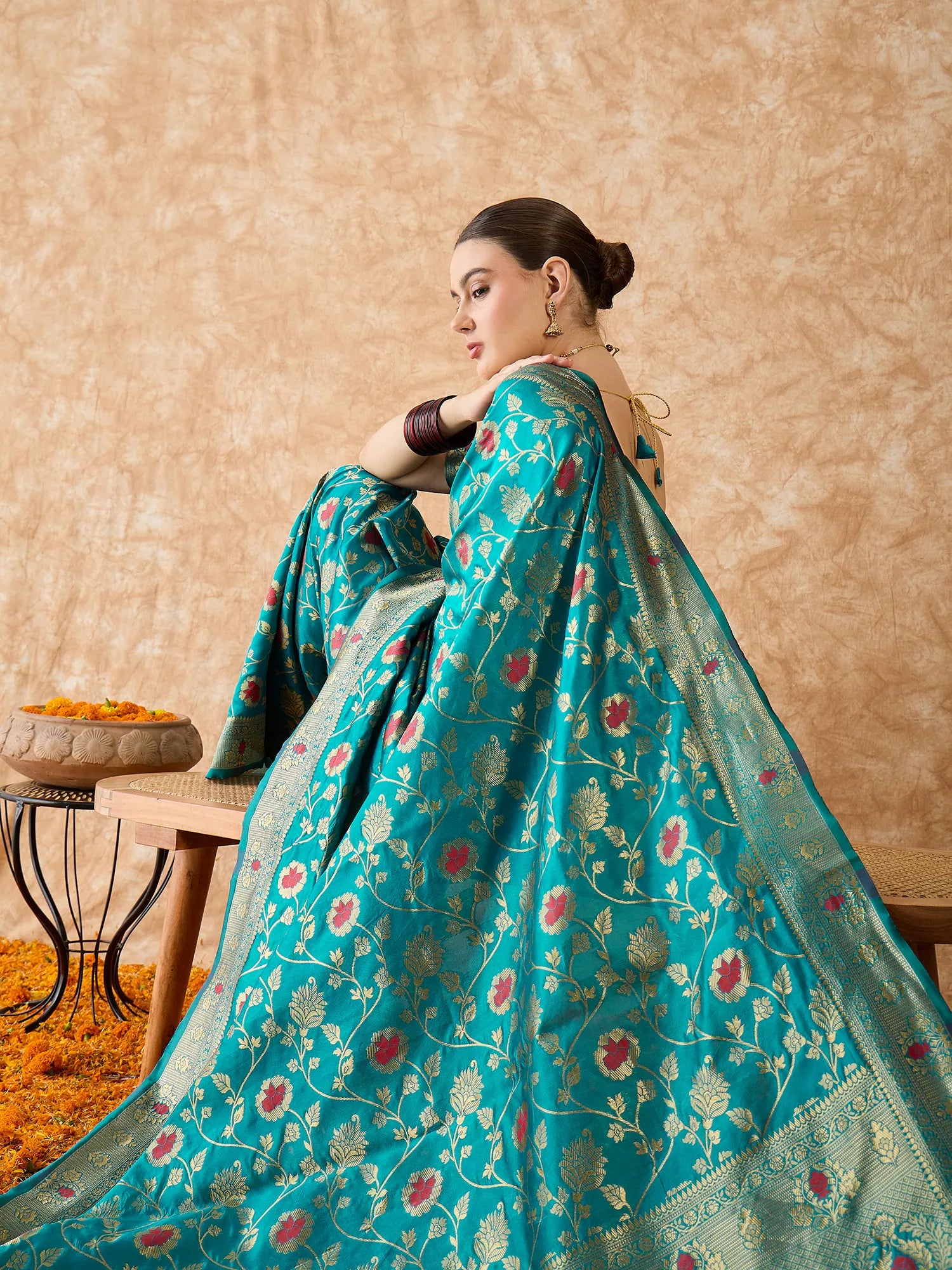 Blue Polyester Banarasi Saree | Grand Indian Wedding Sarees