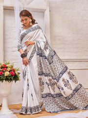 Women's Cotton Blend Multicolored Printed Designer Saree With Blouse Piece-NITRA208