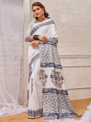 Women's Cotton Blend Multicolored Printed Designer Saree With Blouse Piece-NITRA208