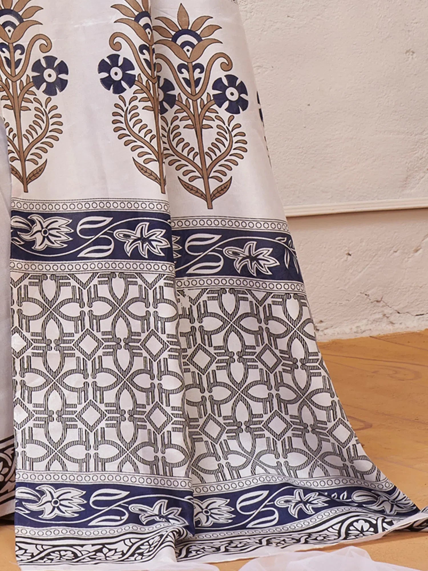 Dola White Printed Polyester Saree | Classic Indian Sari