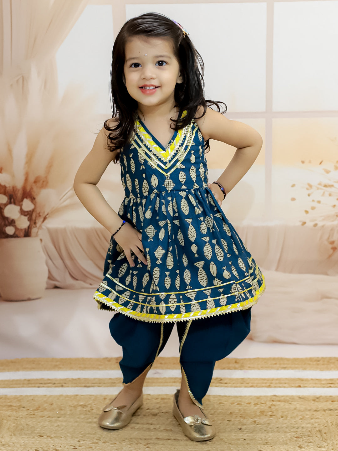 Pure Cotton Ethnic Suit Set for Girls - Indigo | BR24SU49INA | DesiQlo