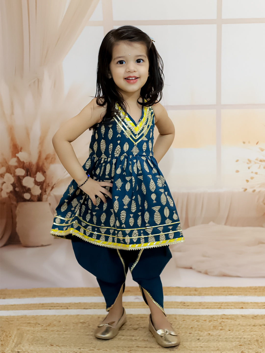 Pure Cotton Ethnic Suit Set for Girls - Indigo | BR24SU49INA | DesiQlo