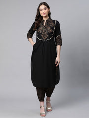 Black Pure Cotton Printed Kurta & Pant Set-AHKUPN-COMBO-511