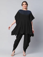 Black Glitter Printed Kurta with Dhoti Pants-AHKUDH-COMBO-467