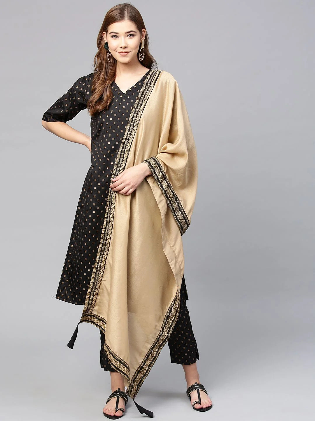Black Printed Kurta Set With Dupatta - Women's Designer Kurta