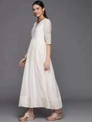 Off white Chanderi Gold Paste Printed Dress-AHDRCHGP-1000