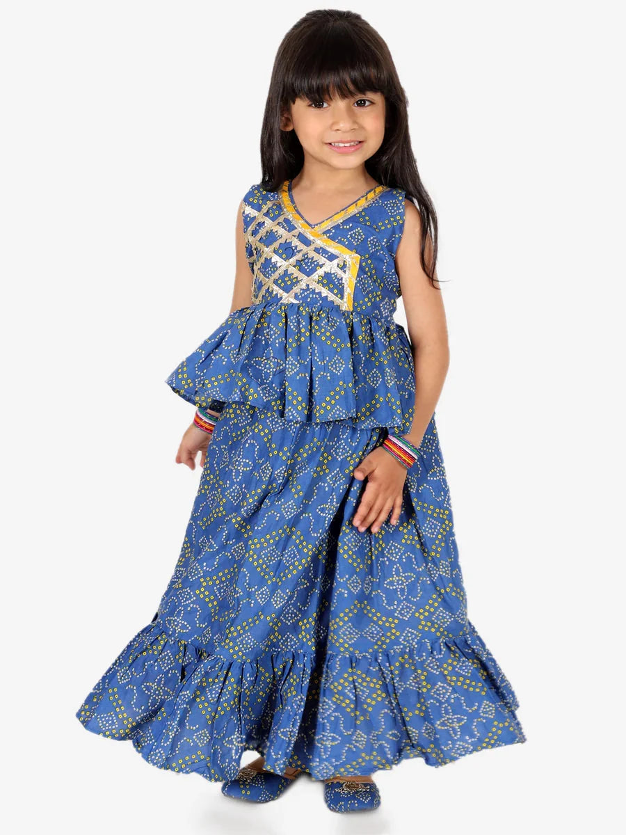Girls Pure Cotton Frill Lehenga Choli - Blue