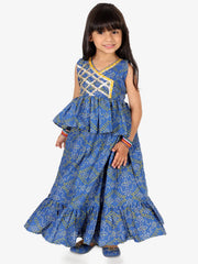 Girls Pure Cotton Frill Lehenga Choli - Blue