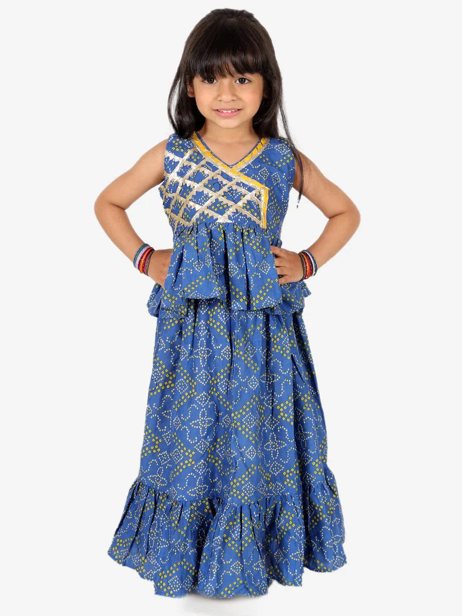 Girls Blue Frill Lehenga Choli Set - Indian Wear, Ethnic Dresses