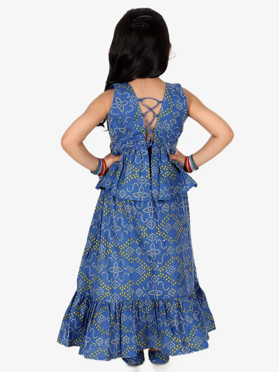 Girls Blue Frill Lehenga Choli Set - Indian Wear, Ethnic Dresses