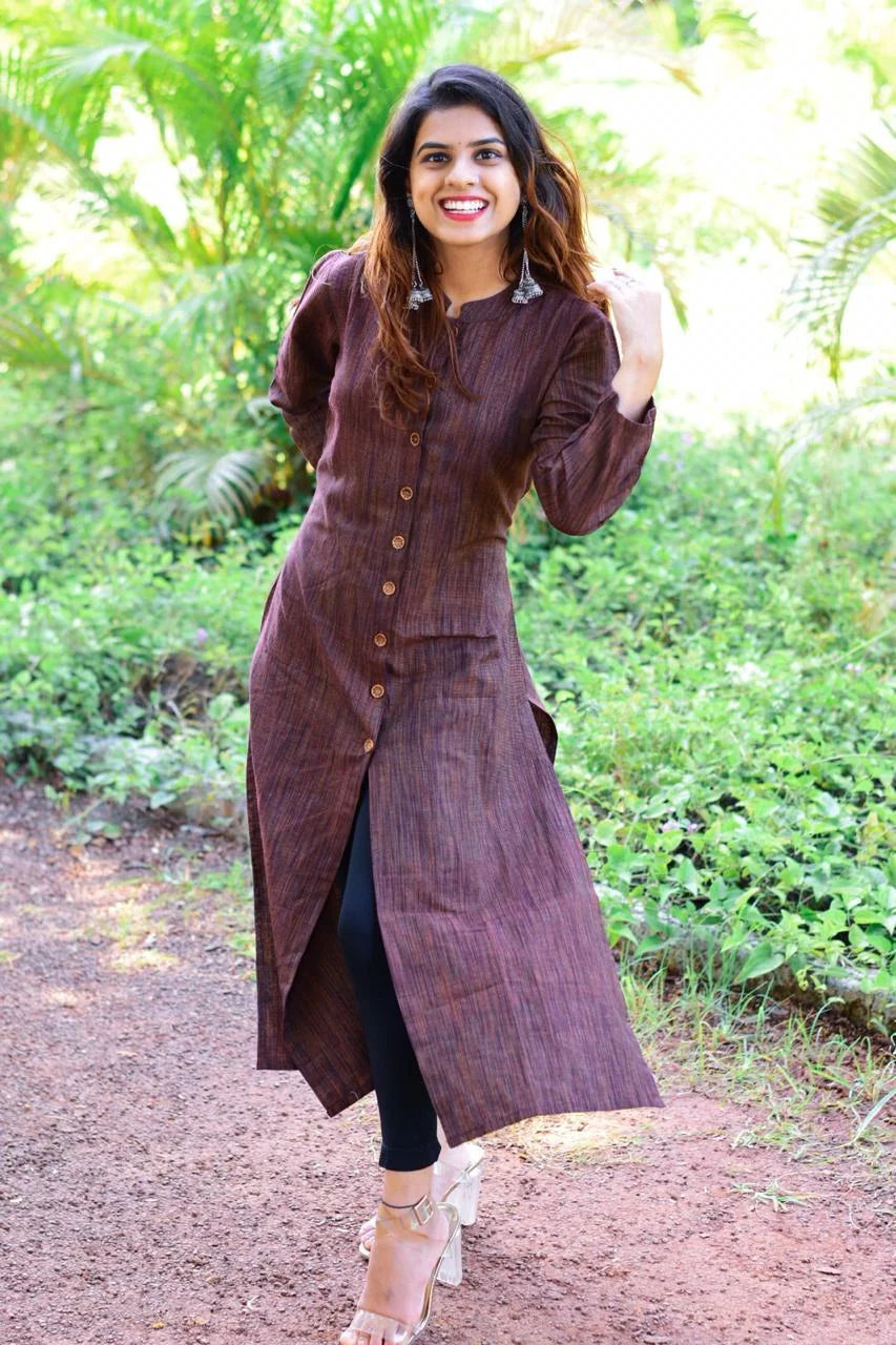Brown Cotton Indian Kurta for Women | Stylish Kurtas Online