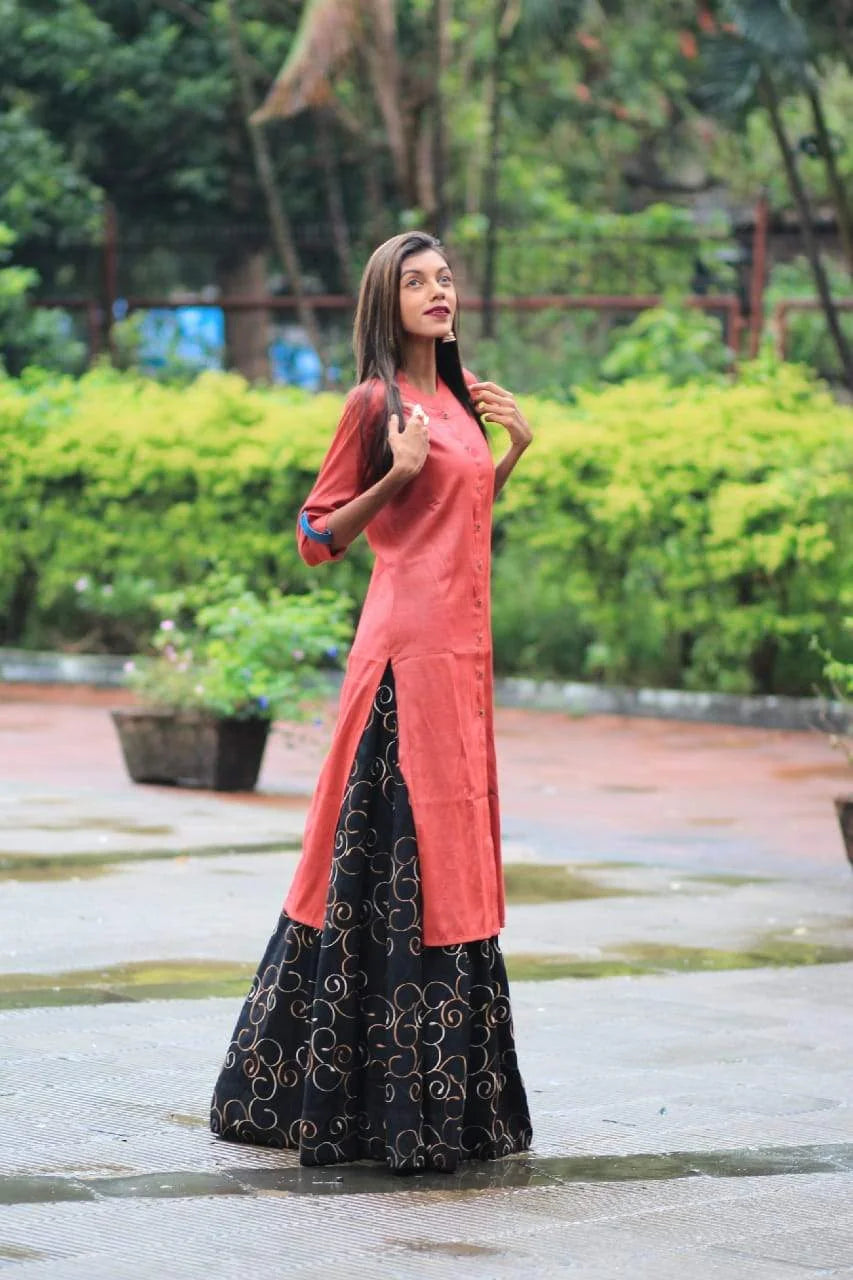 Maroon Rayon Woven Design Indian Kurta for Women | JOK 1227