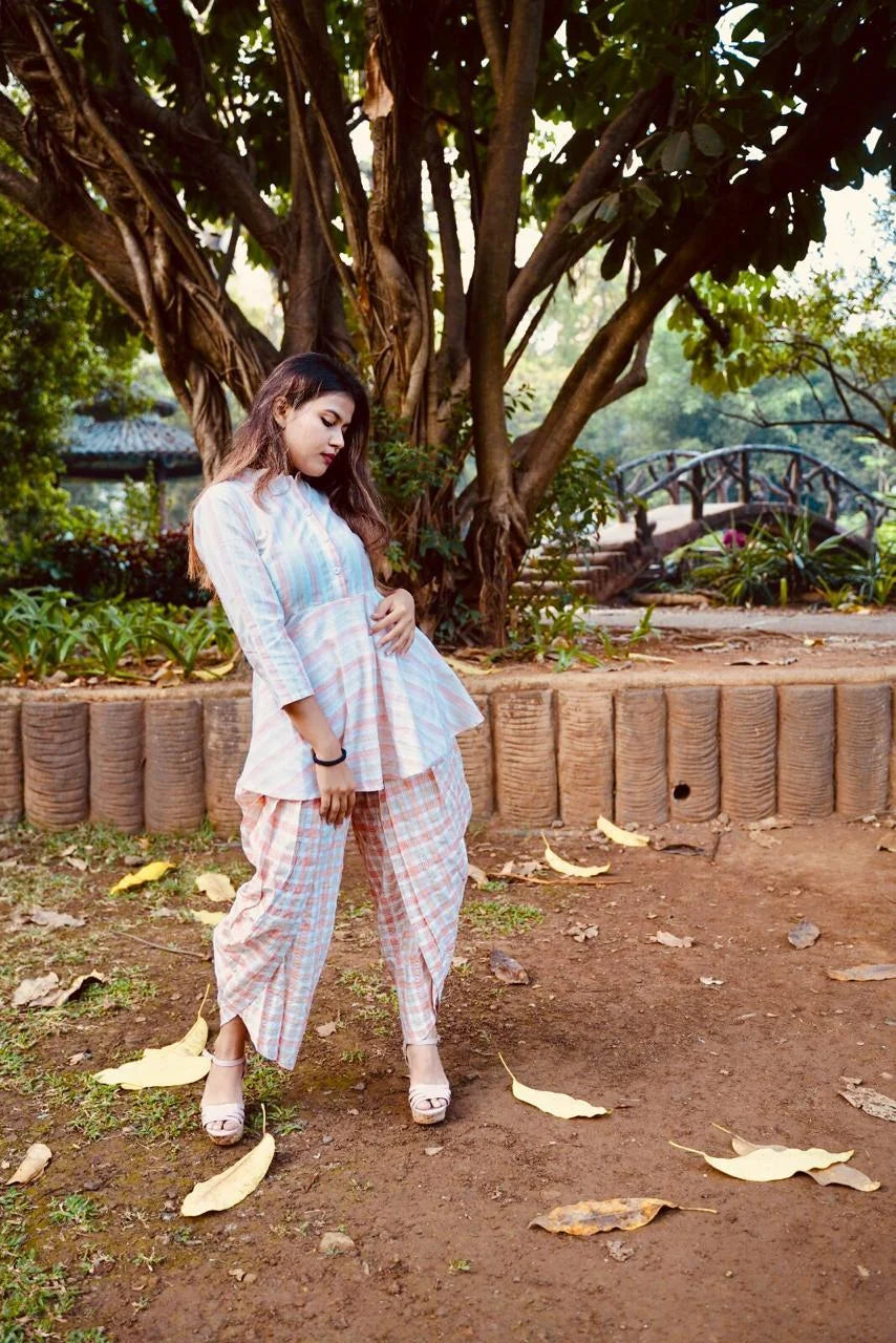 Orange & White Striped Dhoti Kurta Set | Women's Dhoti Pants O...