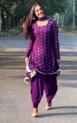 Women's Purple Faux Georgette Embroidery Kurta Dhoti With Dupatta-MED3-6067