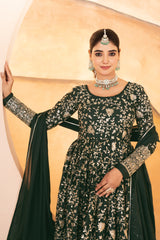Women's Dark Green Georgette Embroidery Anarkali Suit Set With Dupatta-MED3-6064