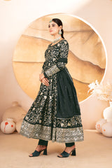 Women's Dark Green Georgette Embroidery Anarkali Suit Set With Dupatta-MED3-6064