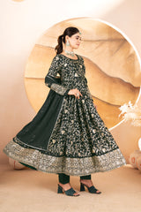 Women's Dark Green Georgette Embroidery Anarkali Suit Set With Dupatta-MED3-6064