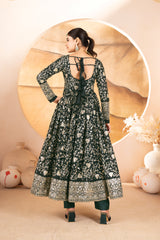 Women's Dark Green Georgette Embroidery Anarkali Suit Set With Dupatta-MED3-6064