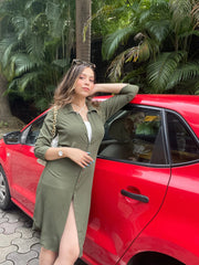 Women Olive Green Solid A-Line Kurta ( JOK 1224 Olive )-JOK-1224