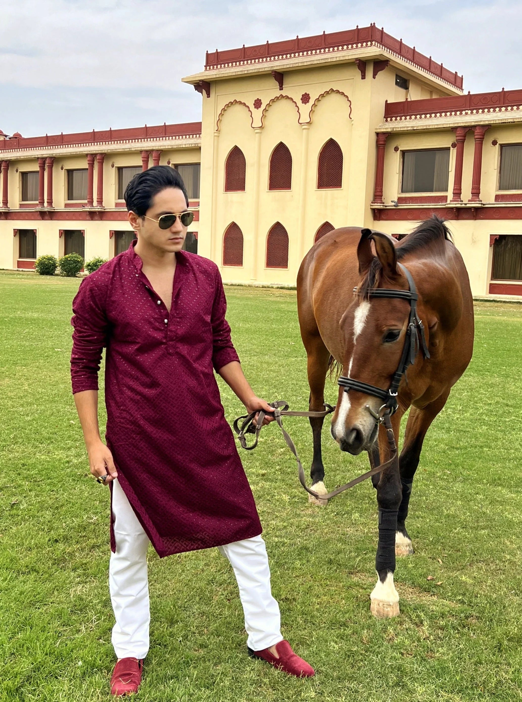Purple Embroidered Kurta Pajama - Mens Kurta Pajama Set in Cotton