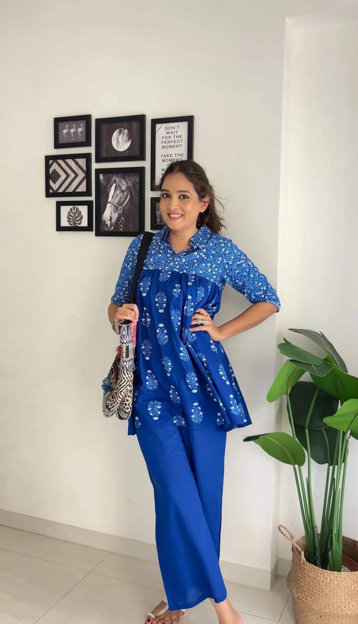 Blue Cotton Tunic & Palazzo Co-ord Set - Ethnic Two Piece Sets
