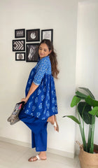 Blue Pure Cotton Tunic & Palazzos Ethnic Co-Ords-AHTUPZ-COMBO-703