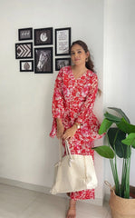 Red Printed Pure Cotton Tunic With Palazzos-AHTUPZ-COMBO-716
