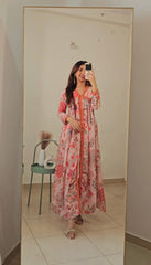 Pink Floral Printed High Slit Kurta with Trousers-AHDRPN-COMBO-617-ICH