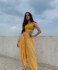 Women Mustard Stripped Dhoti