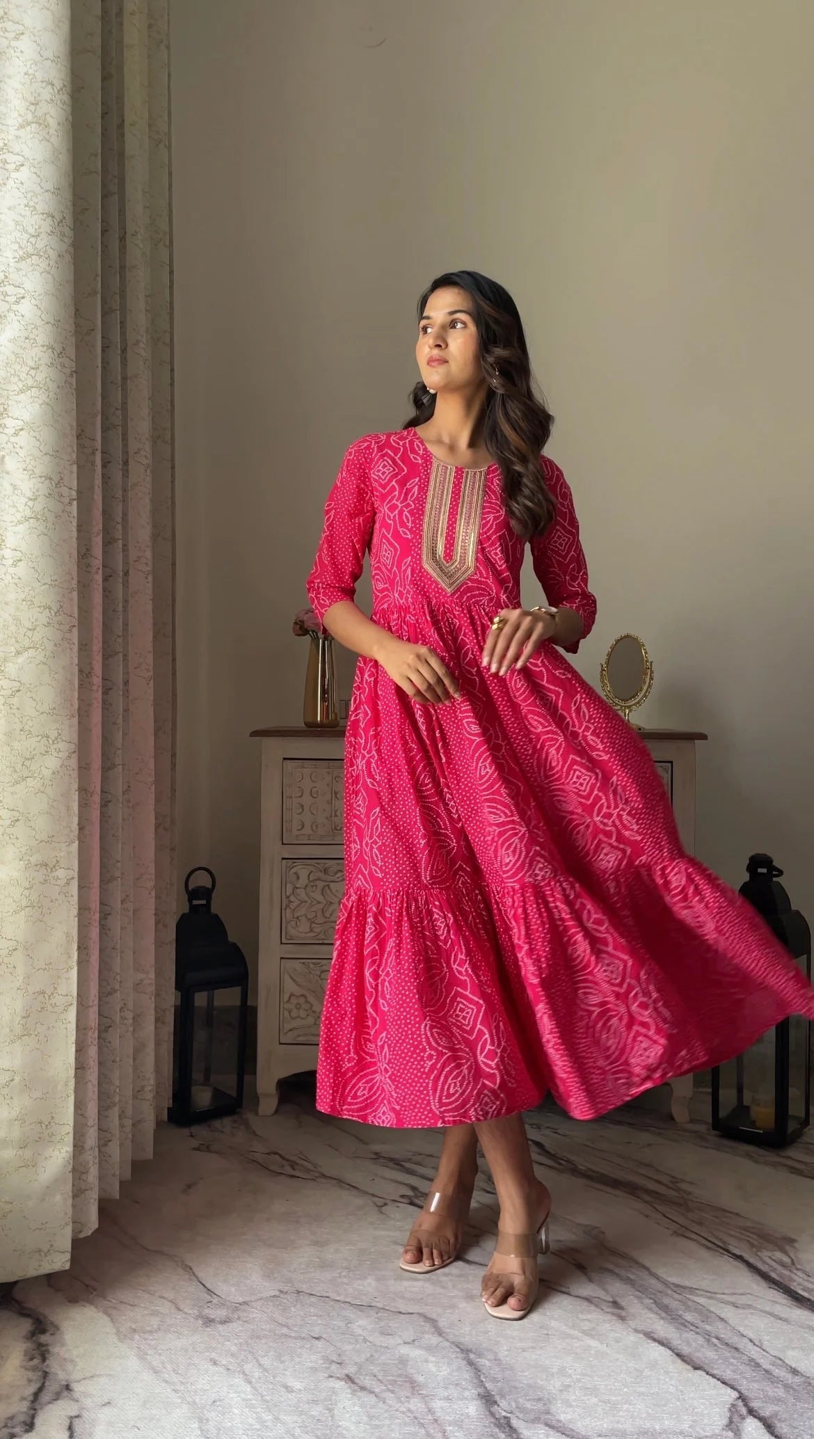 Bandhani Print Cotton Dress | Indian Dresses Online