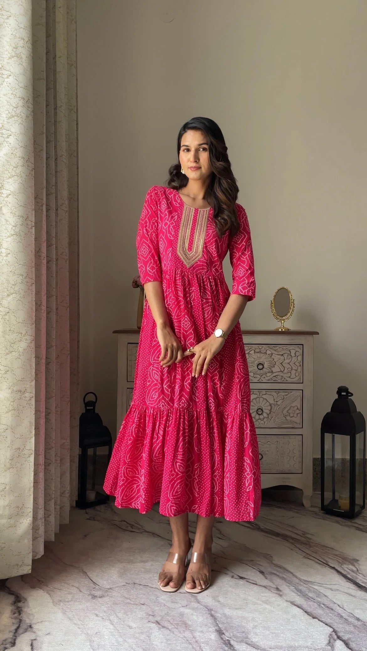 Bandhani Print Cotton Dress | Indian Dresses Online