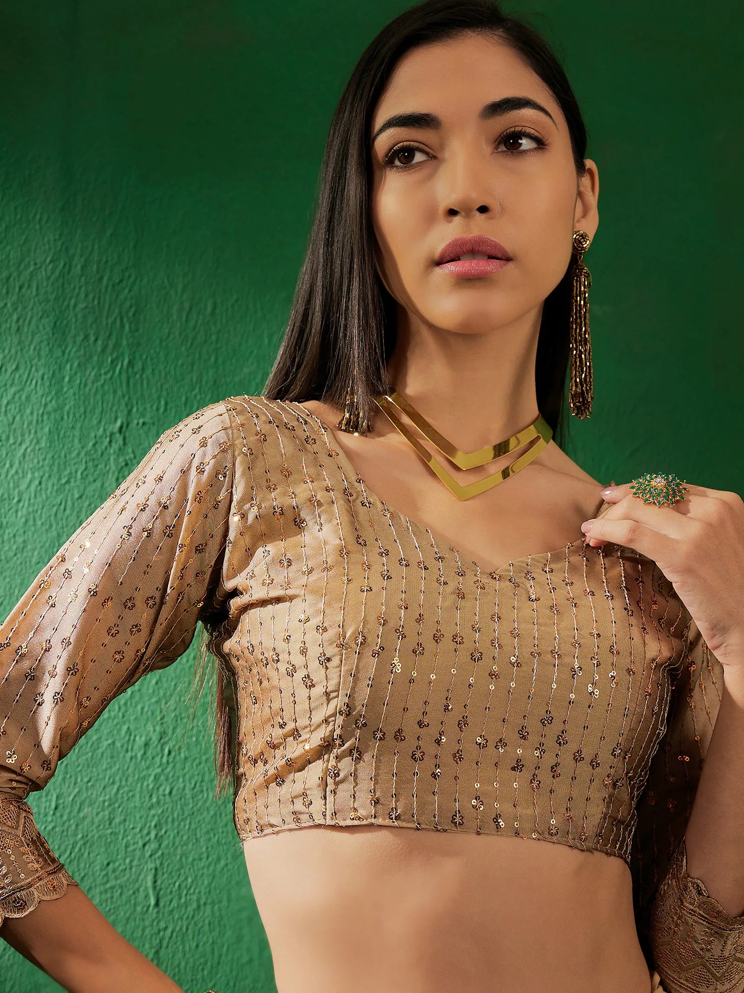 Teal Embellished Saree: Designer Sarees India