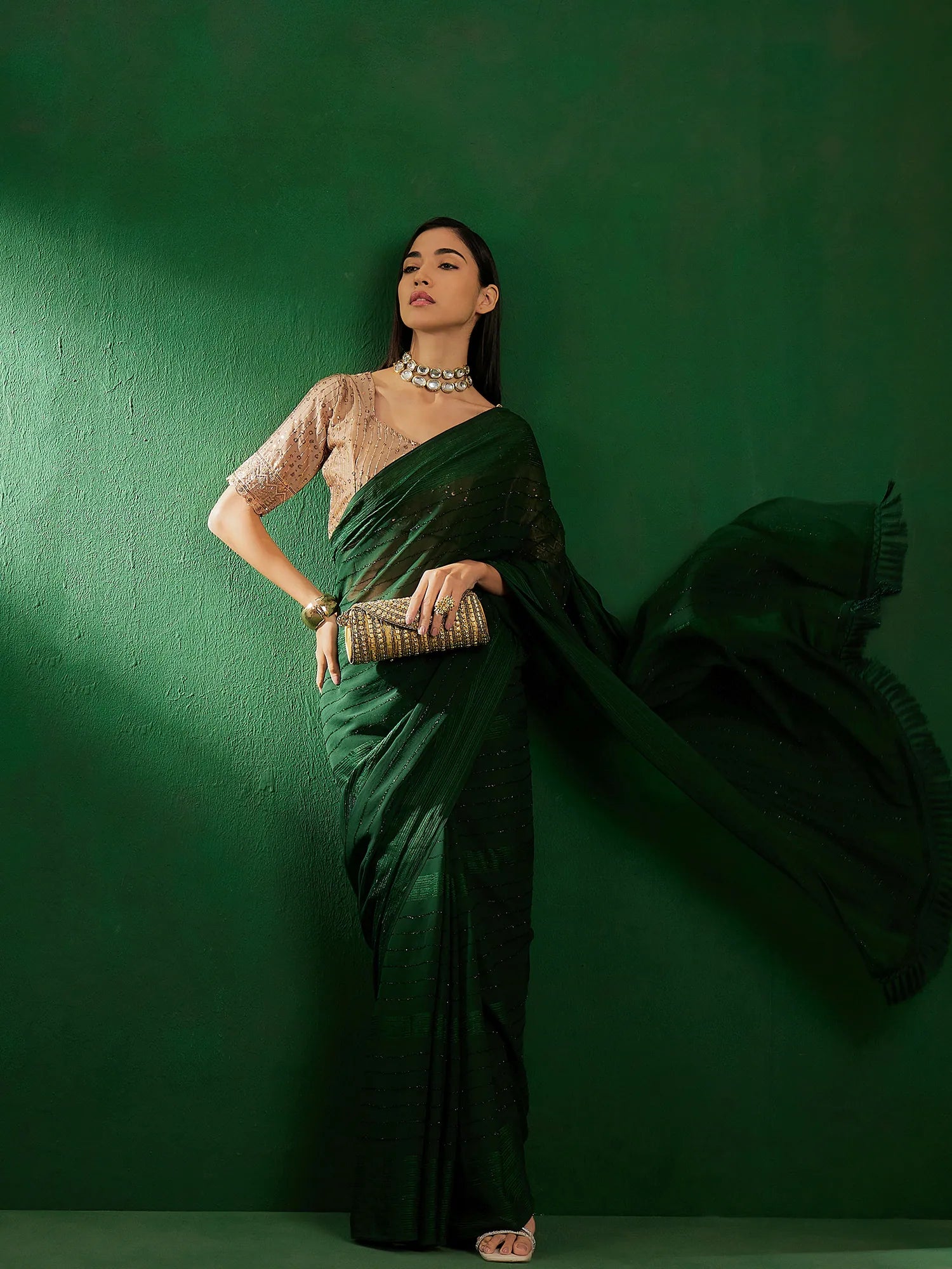 Green Embellished Sari - Indian Sari Style