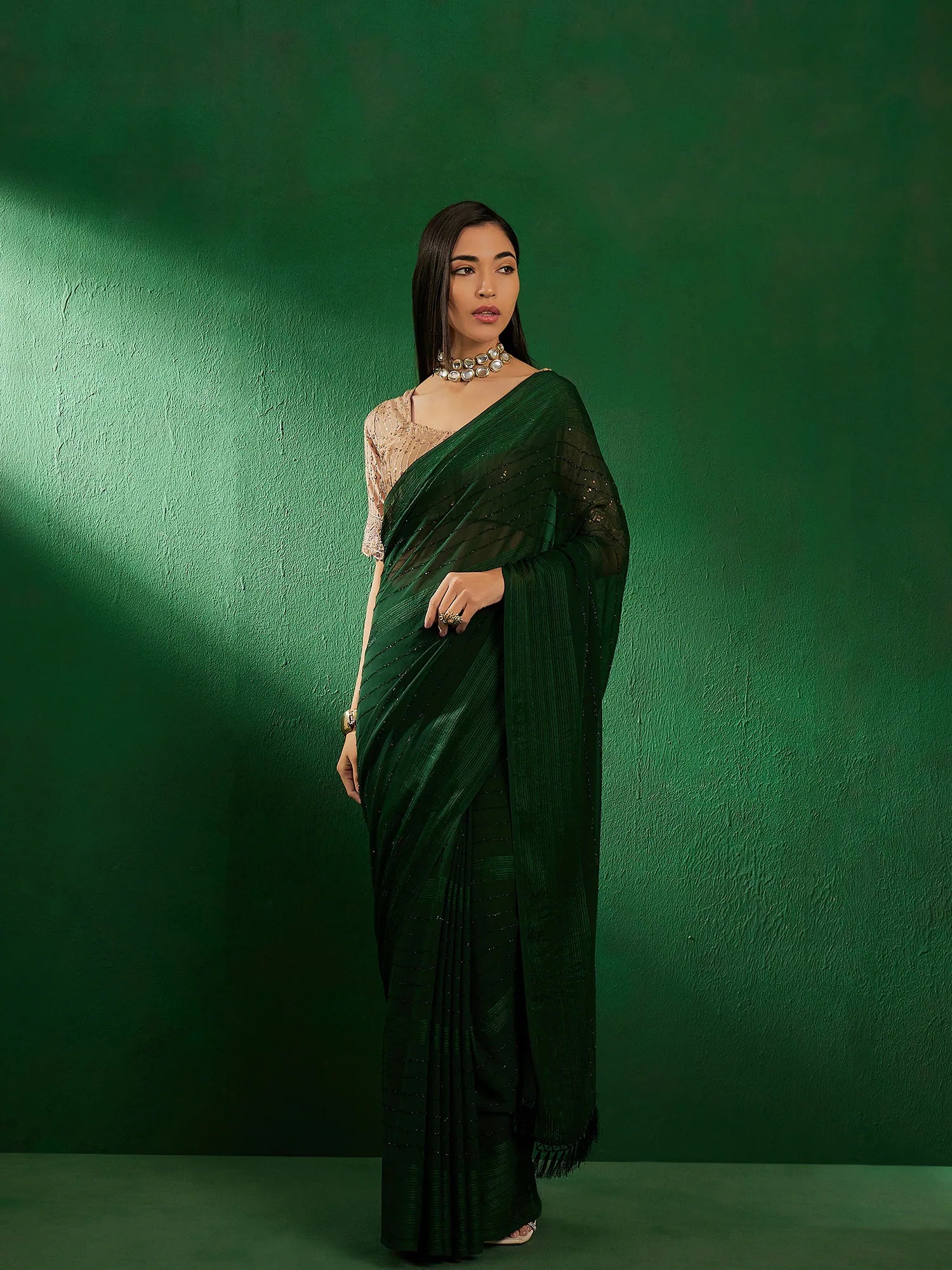 Green Embellished Sari - Indian Sari Style