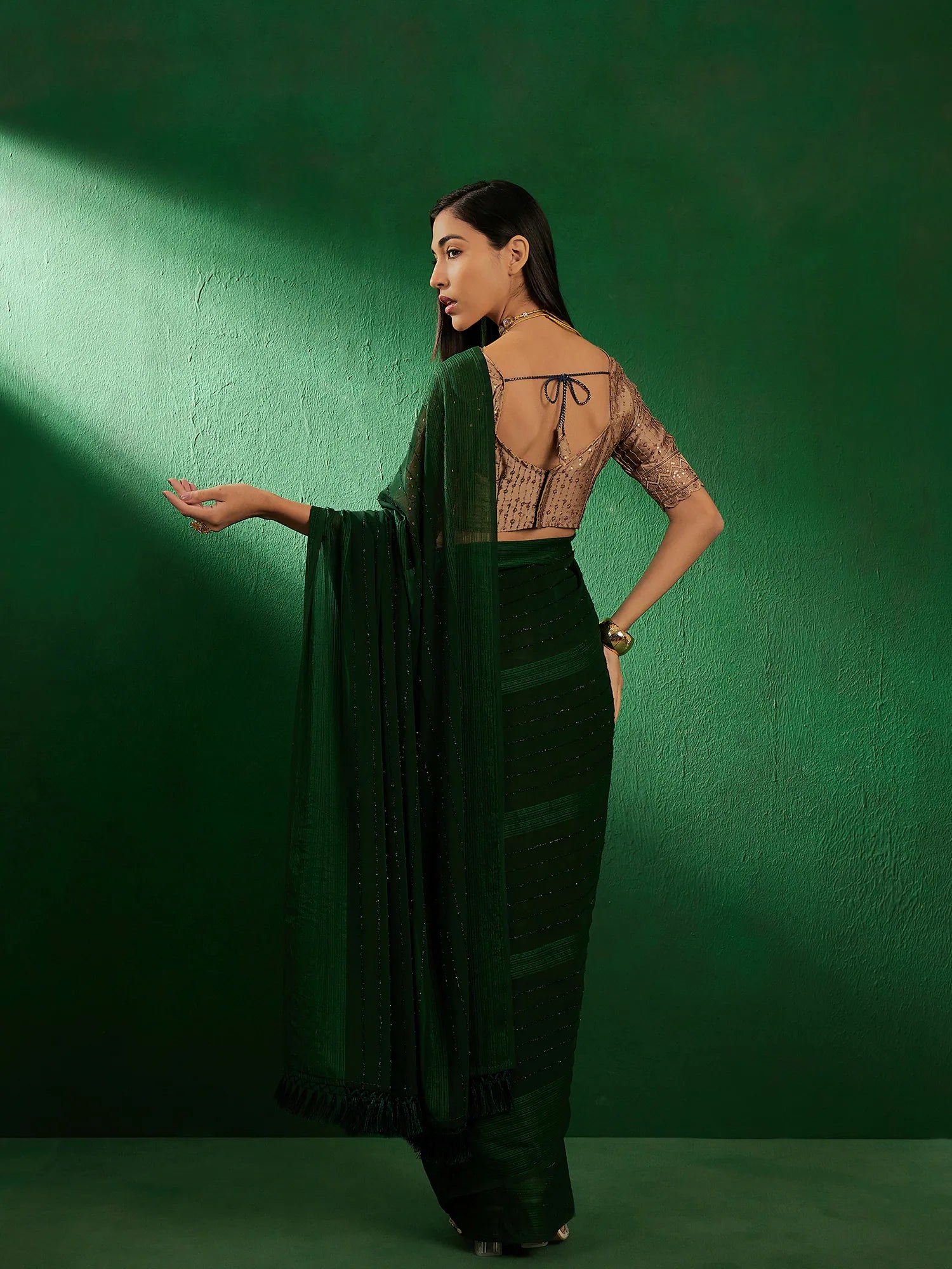 Green Embellished Sari - Indian Sari Style