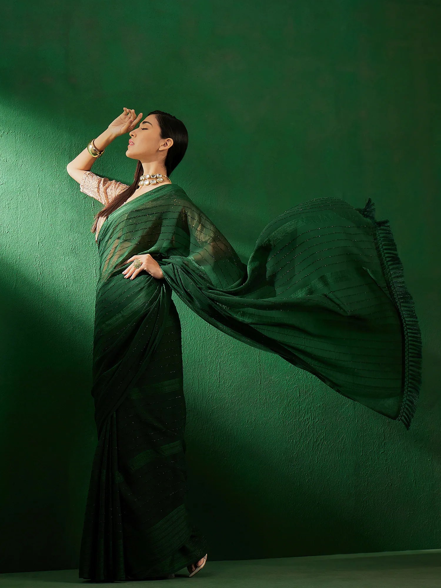 Green Embellished Sari - Indian Sari Style