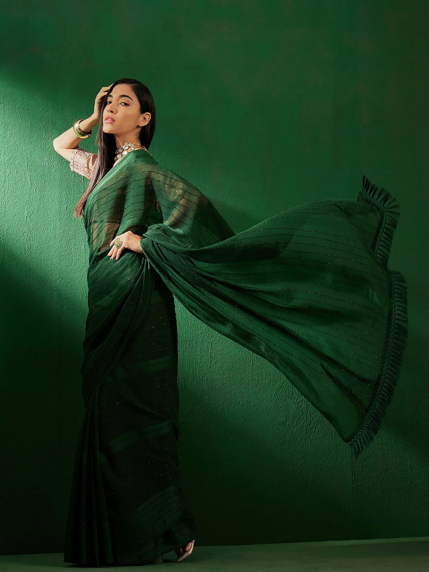 Green Embellished Sari - Indian Sari Style