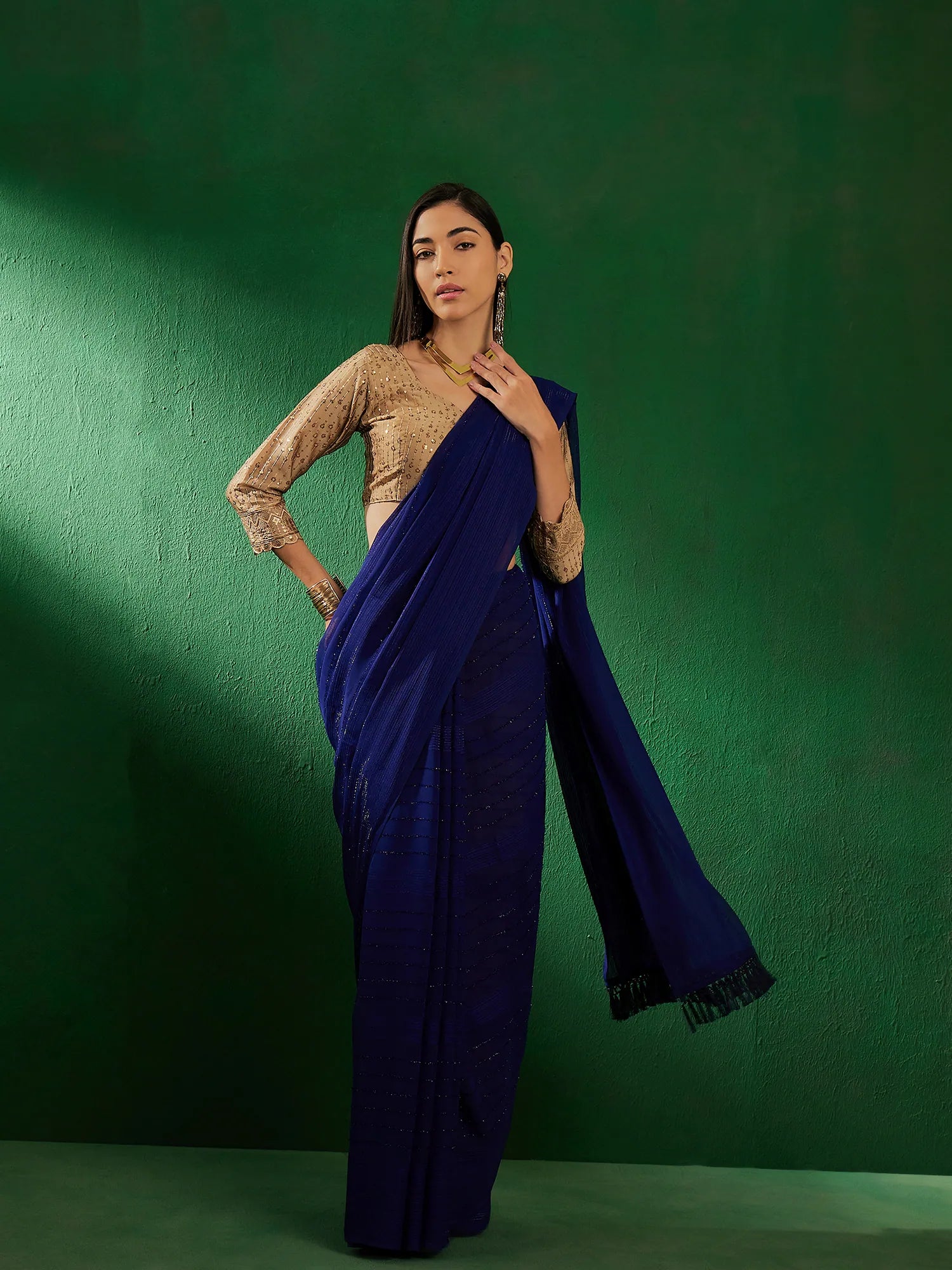 Blue Embellished Polyester Saree | Indian Sarees