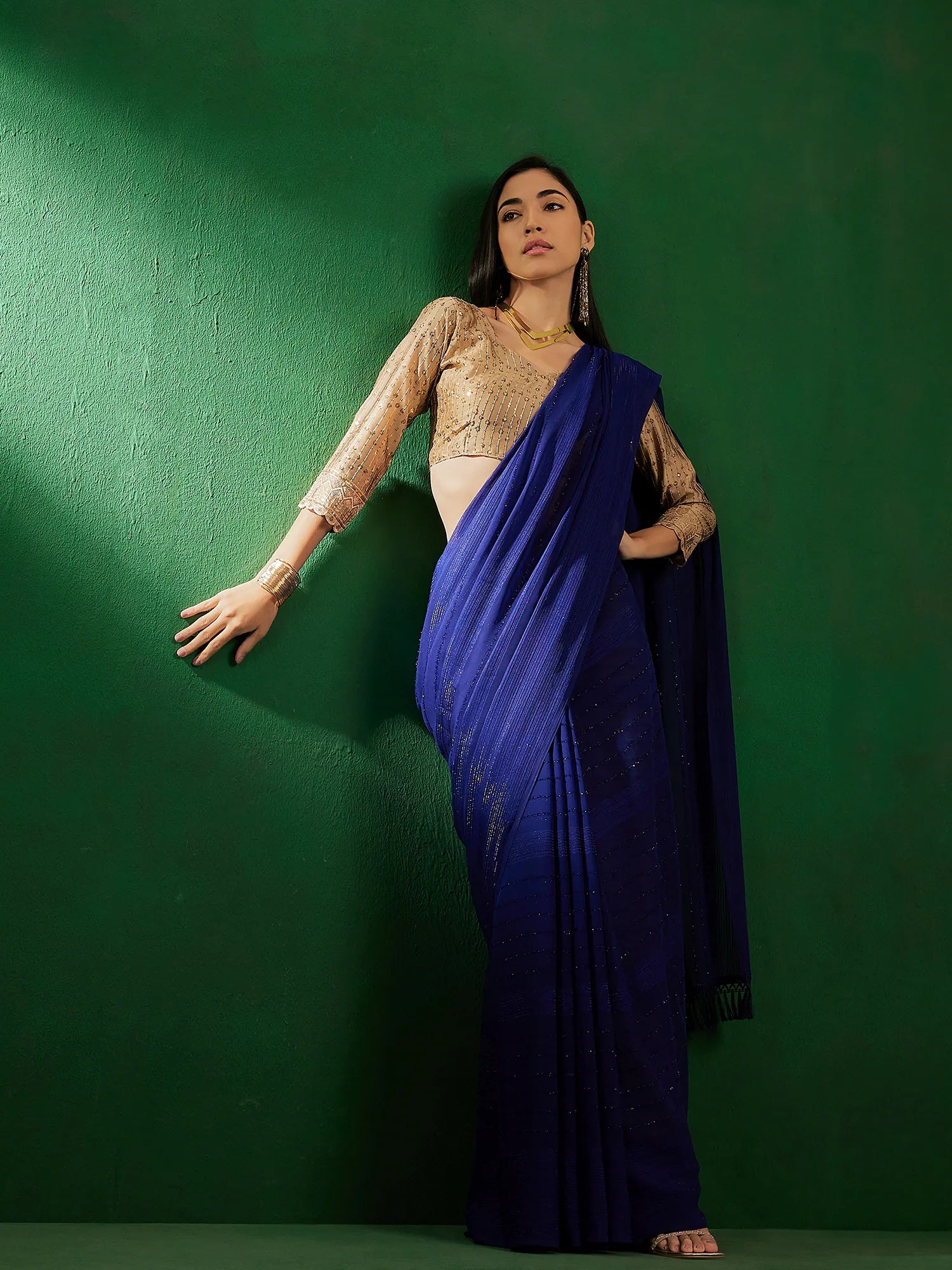 Blue Embellished Polyester Saree | Indian Sarees