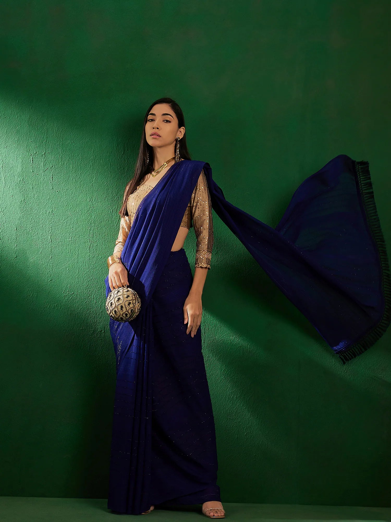 Blue Embellished Polyester Saree | Indian Sarees