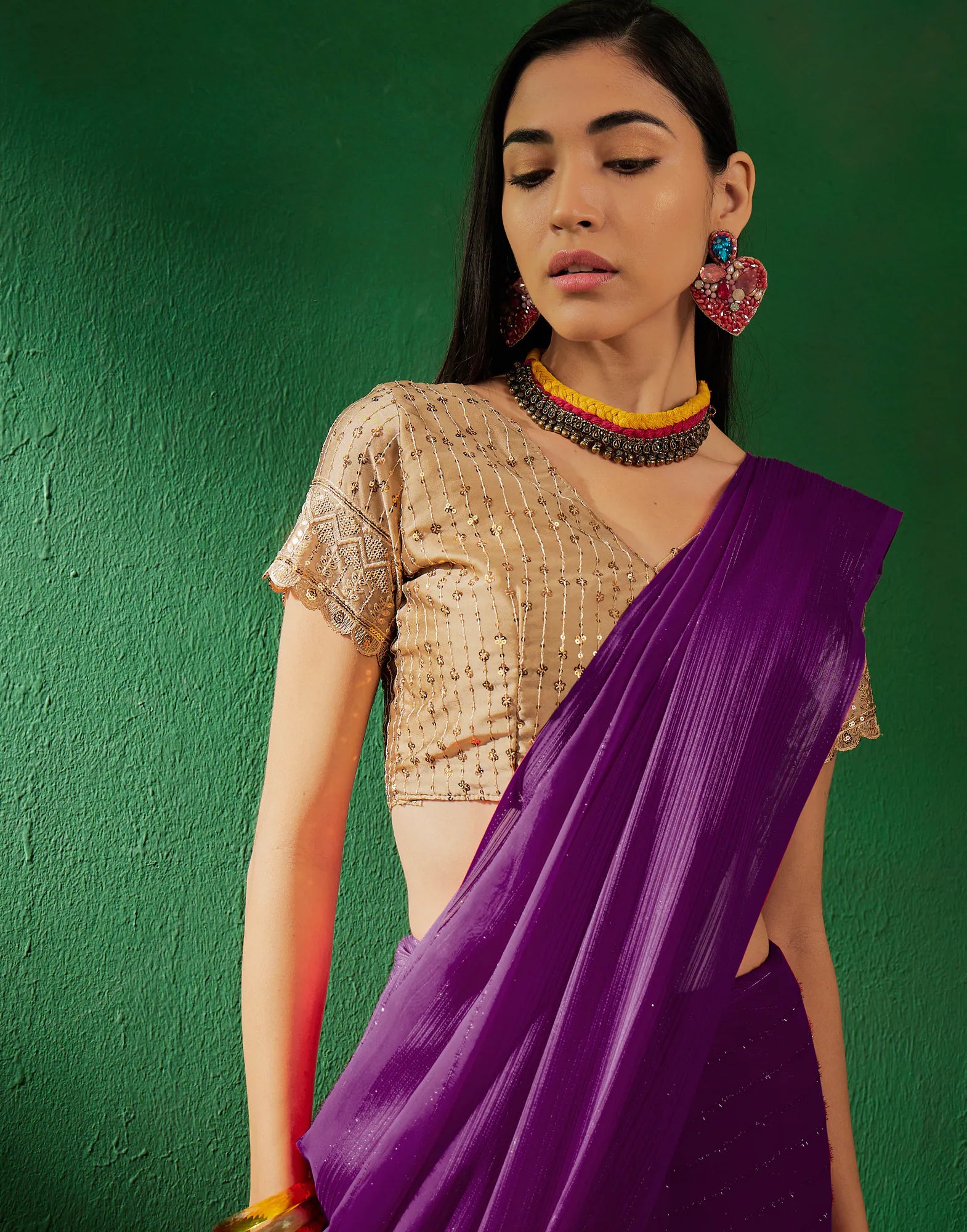 Burgundy Polyester Saree | Designer Sarees India