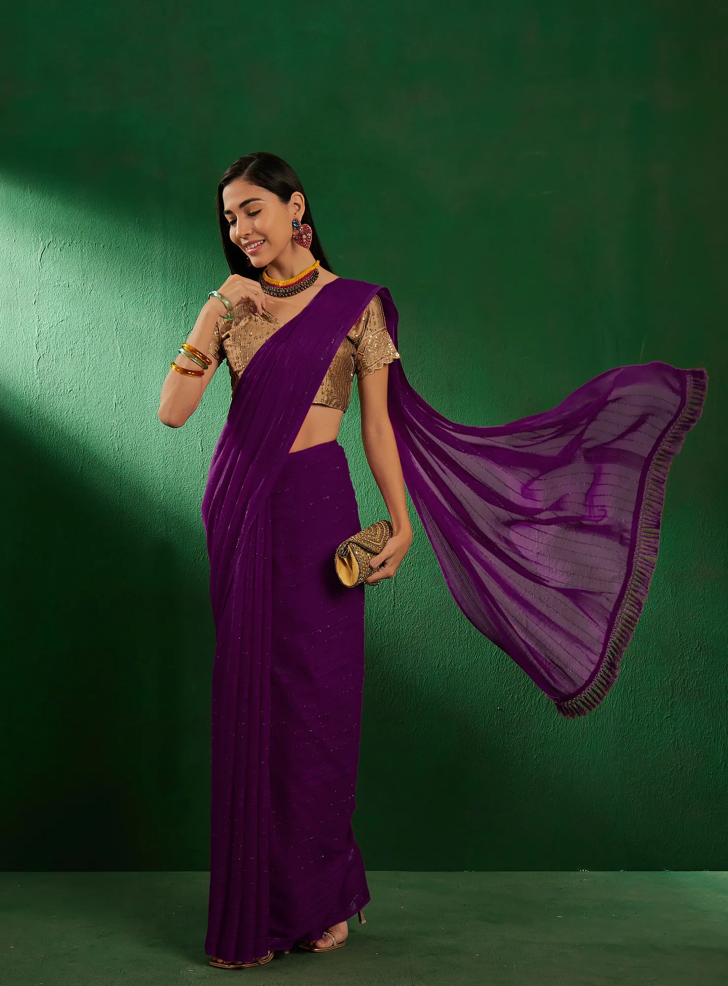 Burgundy Polyester Saree | Designer Sarees India