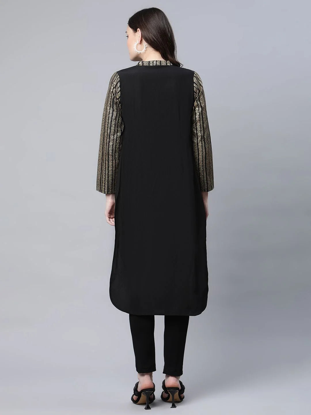 Black & Gold Print Cowl Style Indian Kurta - Stylish Kurtas