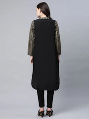 Black & Gold Print Cowl Style Kurta-AHKUCRFP-923-FF