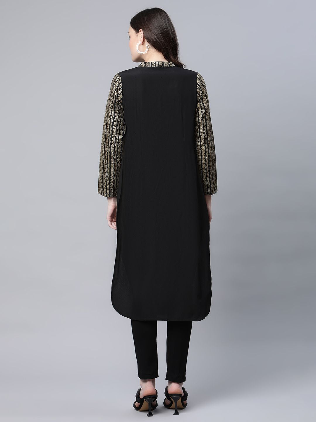 Black & Gold Print Cowl Style Indian Kurta - Stylish Kurtas